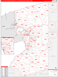 Buffalo-Cheektowaga-Niagara Falls Metro Area Wall Map Red Line Style 2024
